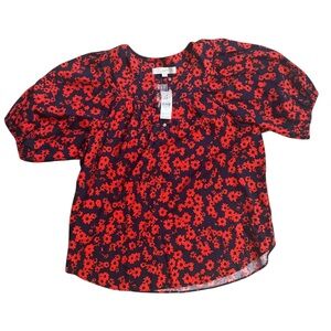 LOFT Floral Top - Red and Dark Blue